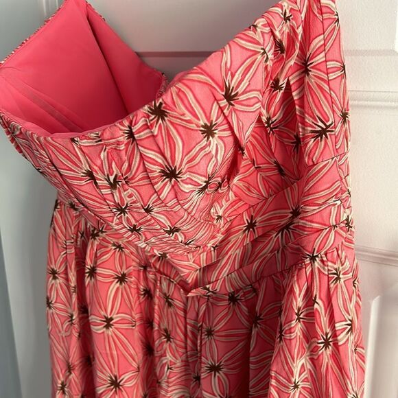 Milly of New York coral pattern silk strapless dress size 6 - Picture 3 of 9